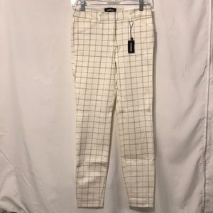🆕 Express Cream/Tan Plaid Mid Rise Stretch Slacks